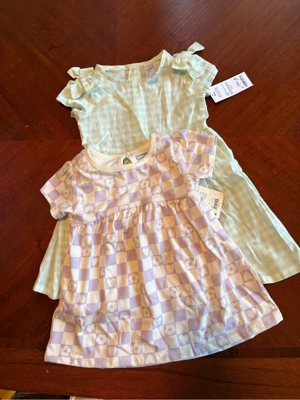 NWT Garanimals Lavender Check & Carter’s Mint Green Toddler Dresses TR10 12M